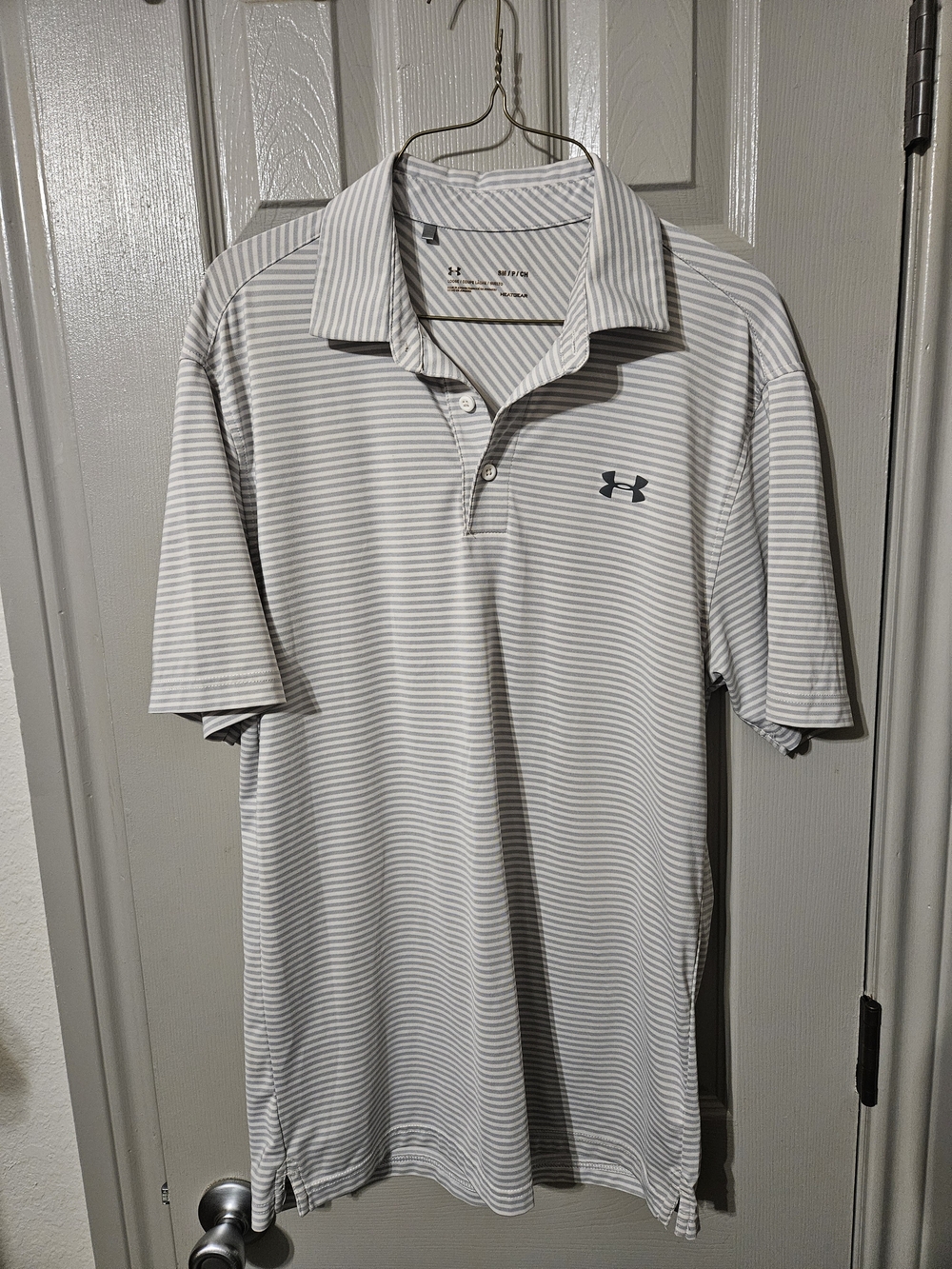 Under Armour Heatgear Men’s White & Light Gray Striped Polo